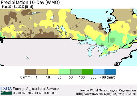 Canada Precipitation 10-Day (WMO) Thematic Map For 3/21/2022 - 3/31/2022