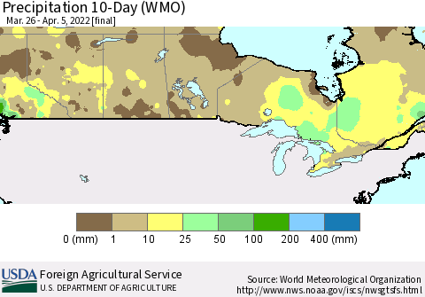 Canada Precipitation 10-Day (WMO) Thematic Map For 3/26/2022 - 4/5/2022