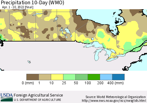 Canada Precipitation 10-Day (WMO) Thematic Map For 4/1/2022 - 4/10/2022