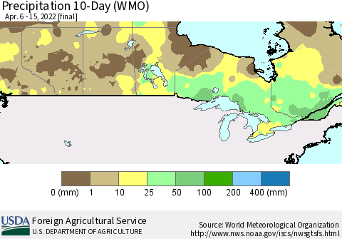 Canada Precipitation 10-Day (WMO) Thematic Map For 4/6/2022 - 4/15/2022