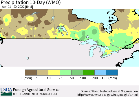 Canada Precipitation 10-Day (WMO) Thematic Map For 4/11/2022 - 4/20/2022