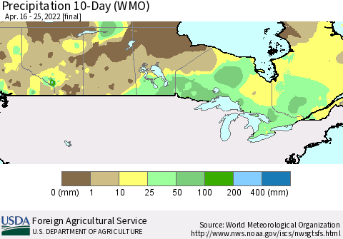 Canada Precipitation 10-Day (WMO) Thematic Map For 4/16/2022 - 4/25/2022