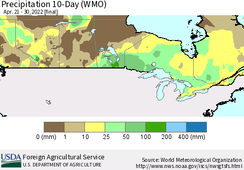 Canada Precipitation 10-Day (WMO) Thematic Map For 4/21/2022 - 4/30/2022