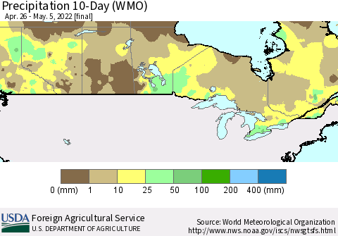 Canada Precipitation 10-Day (WMO) Thematic Map For 4/26/2022 - 5/5/2022