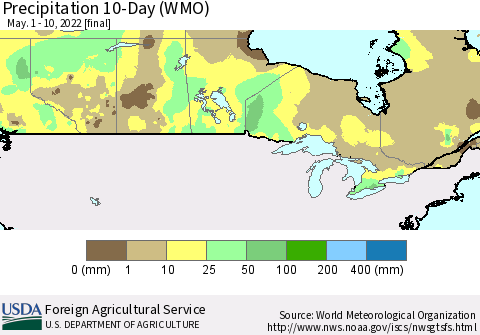 Canada Precipitation 10-Day (WMO) Thematic Map For 5/1/2022 - 5/10/2022