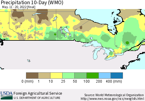 Canada Precipitation 10-Day (WMO) Thematic Map For 5/11/2022 - 5/20/2022