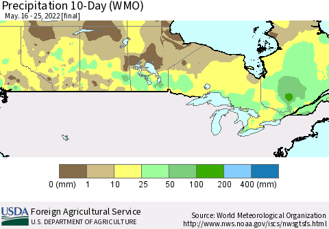 Canada Precipitation 10-Day (WMO) Thematic Map For 5/16/2022 - 5/25/2022