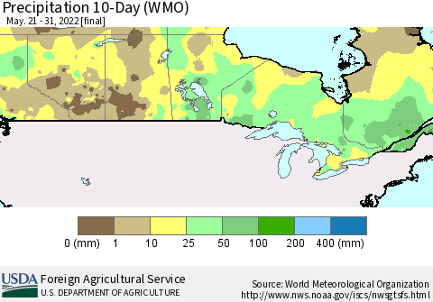Canada Precipitation 10-Day (WMO) Thematic Map For 5/21/2022 - 5/31/2022