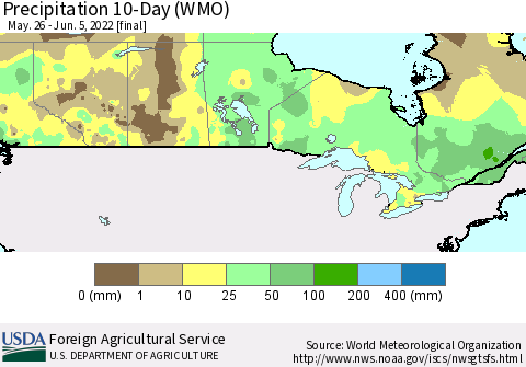 Canada Precipitation 10-Day (WMO) Thematic Map For 5/26/2022 - 6/5/2022