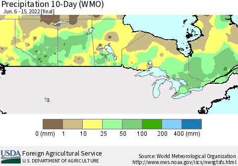 Canada Precipitation 10-Day (WMO) Thematic Map For 6/6/2022 - 6/15/2022