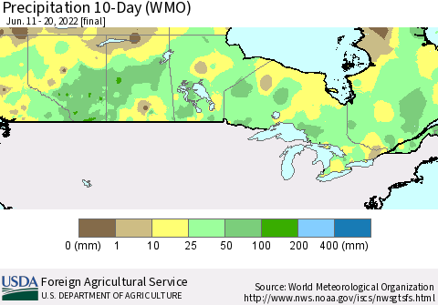Canada Precipitation 10-Day (WMO) Thematic Map For 6/11/2022 - 6/20/2022
