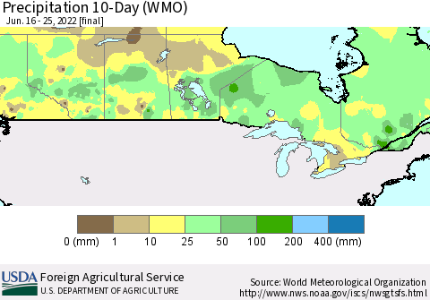 Canada Precipitation 10-Day (WMO) Thematic Map For 6/16/2022 - 6/25/2022