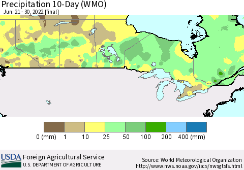 Canada Precipitation 10-Day (WMO) Thematic Map For 6/21/2022 - 6/30/2022