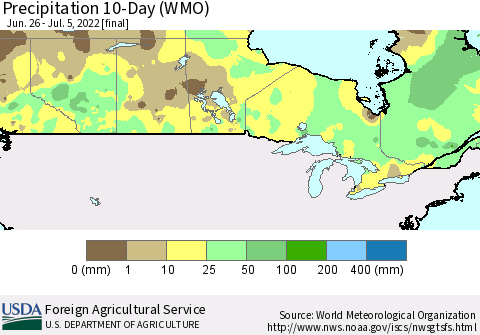 Canada Precipitation 10-Day (WMO) Thematic Map For 6/26/2022 - 7/5/2022