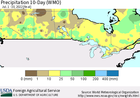 Canada Precipitation 10-Day (WMO) Thematic Map For 7/1/2022 - 7/10/2022