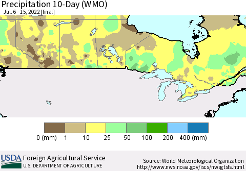 Canada Precipitation 10-Day (WMO) Thematic Map For 7/6/2022 - 7/15/2022