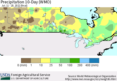 Canada Precipitation 10-Day (WMO) Thematic Map For 7/11/2022 - 7/20/2022