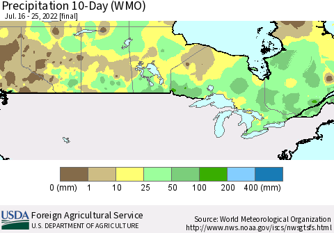 Canada Precipitation 10-Day (WMO) Thematic Map For 7/16/2022 - 7/25/2022