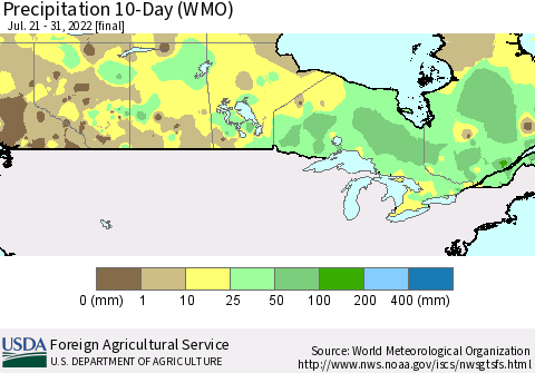 Canada Precipitation 10-Day (WMO) Thematic Map For 7/21/2022 - 7/31/2022