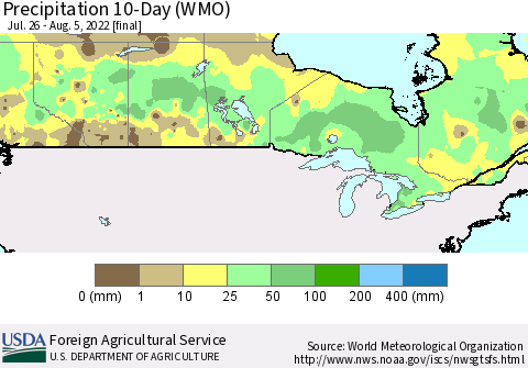 Canada Precipitation 10-Day (WMO) Thematic Map For 7/26/2022 - 8/5/2022