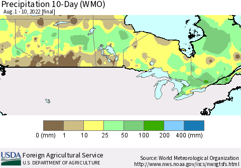 Canada Precipitation 10-Day (WMO) Thematic Map For 8/1/2022 - 8/10/2022
