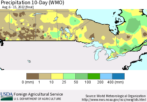 Canada Precipitation 10-Day (WMO) Thematic Map For 8/6/2022 - 8/15/2022