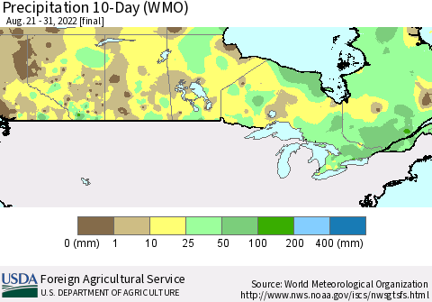 Canada Precipitation 10-Day (WMO) Thematic Map For 8/21/2022 - 8/31/2022