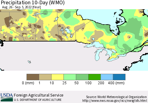Canada Precipitation 10-Day (WMO) Thematic Map For 8/26/2022 - 9/5/2022
