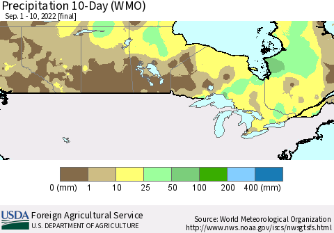 Canada Precipitation 10-Day (WMO) Thematic Map For 9/1/2022 - 9/10/2022