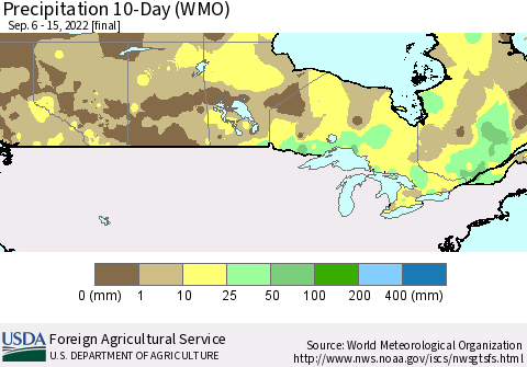 Canada Precipitation 10-Day (WMO) Thematic Map For 9/6/2022 - 9/15/2022