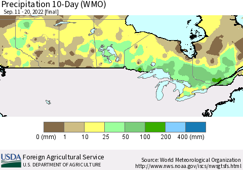Canada Precipitation 10-Day (WMO) Thematic Map For 9/11/2022 - 9/20/2022