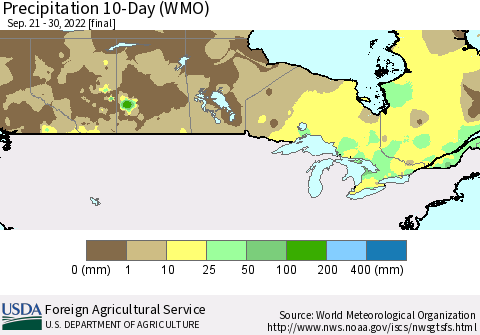 Canada Precipitation 10-Day (WMO) Thematic Map For 9/21/2022 - 9/30/2022