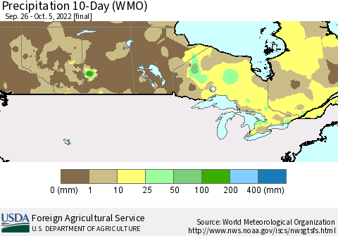 Canada Precipitation 10-Day (WMO) Thematic Map For 9/26/2022 - 10/5/2022