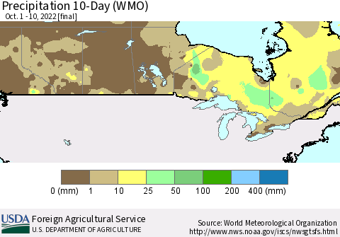 Canada Precipitation 10-Day (WMO) Thematic Map For 10/1/2022 - 10/10/2022