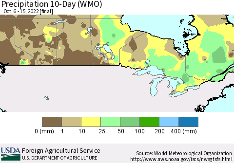 Canada Precipitation 10-Day (WMO) Thematic Map For 10/6/2022 - 10/15/2022