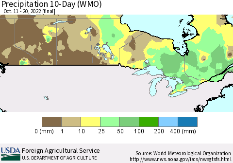 Canada Precipitation 10-Day (WMO) Thematic Map For 10/11/2022 - 10/20/2022