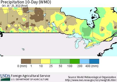 Canada Precipitation 10-Day (WMO) Thematic Map For 10/16/2022 - 10/25/2022