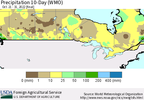 Canada Precipitation 10-Day (WMO) Thematic Map For 10/21/2022 - 10/31/2022