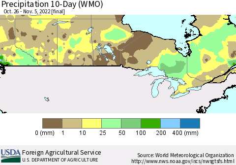 Canada Precipitation 10-Day (WMO) Thematic Map For 10/26/2022 - 11/5/2022