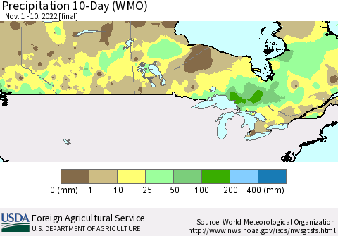 Canada Precipitation 10-Day (WMO) Thematic Map For 11/1/2022 - 11/10/2022