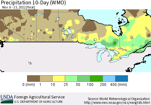 Canada Precipitation 10-Day (WMO) Thematic Map For 11/6/2022 - 11/15/2022