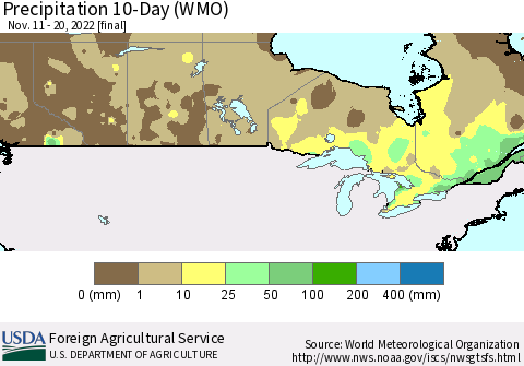 Canada Precipitation 10-Day (WMO) Thematic Map For 11/11/2022 - 11/20/2022