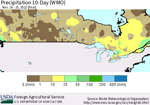 Canada Precipitation 10-Day (WMO) Thematic Map For 11/16/2022 - 11/25/2022