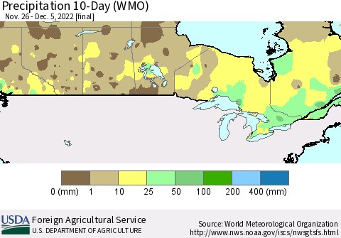Canada Precipitation 10-Day (WMO) Thematic Map For 11/26/2022 - 12/5/2022