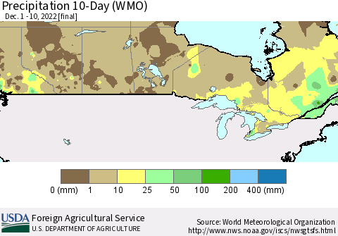 Canada Precipitation 10-Day (WMO) Thematic Map For 12/1/2022 - 12/10/2022