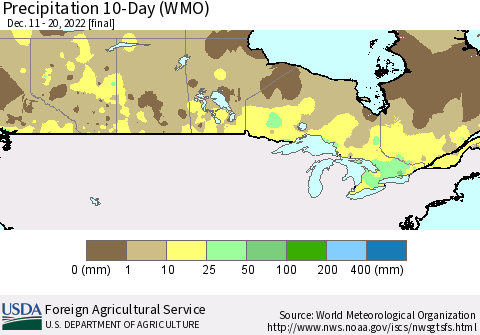 Canada Precipitation 10-Day (WMO) Thematic Map For 12/11/2022 - 12/20/2022