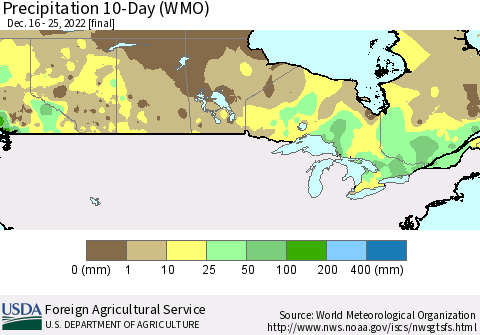 Canada Precipitation 10-Day (WMO) Thematic Map For 12/16/2022 - 12/25/2022