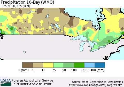 Canada Precipitation 10-Day (WMO) Thematic Map For 12/21/2022 - 12/31/2022