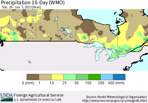 Canada Precipitation 10-Day (WMO) Thematic Map For 12/26/2022 - 1/5/2023