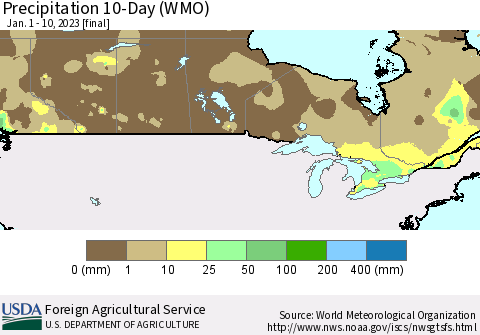 Canada Precipitation 10-Day (WMO) Thematic Map For 1/1/2023 - 1/10/2023